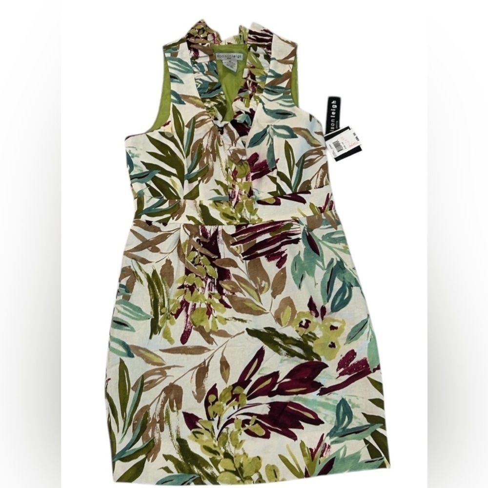 Madison Leigh Petite Size 12P Linen Blend Leaf Sleeveless‎ Ruffled V Neck NWT